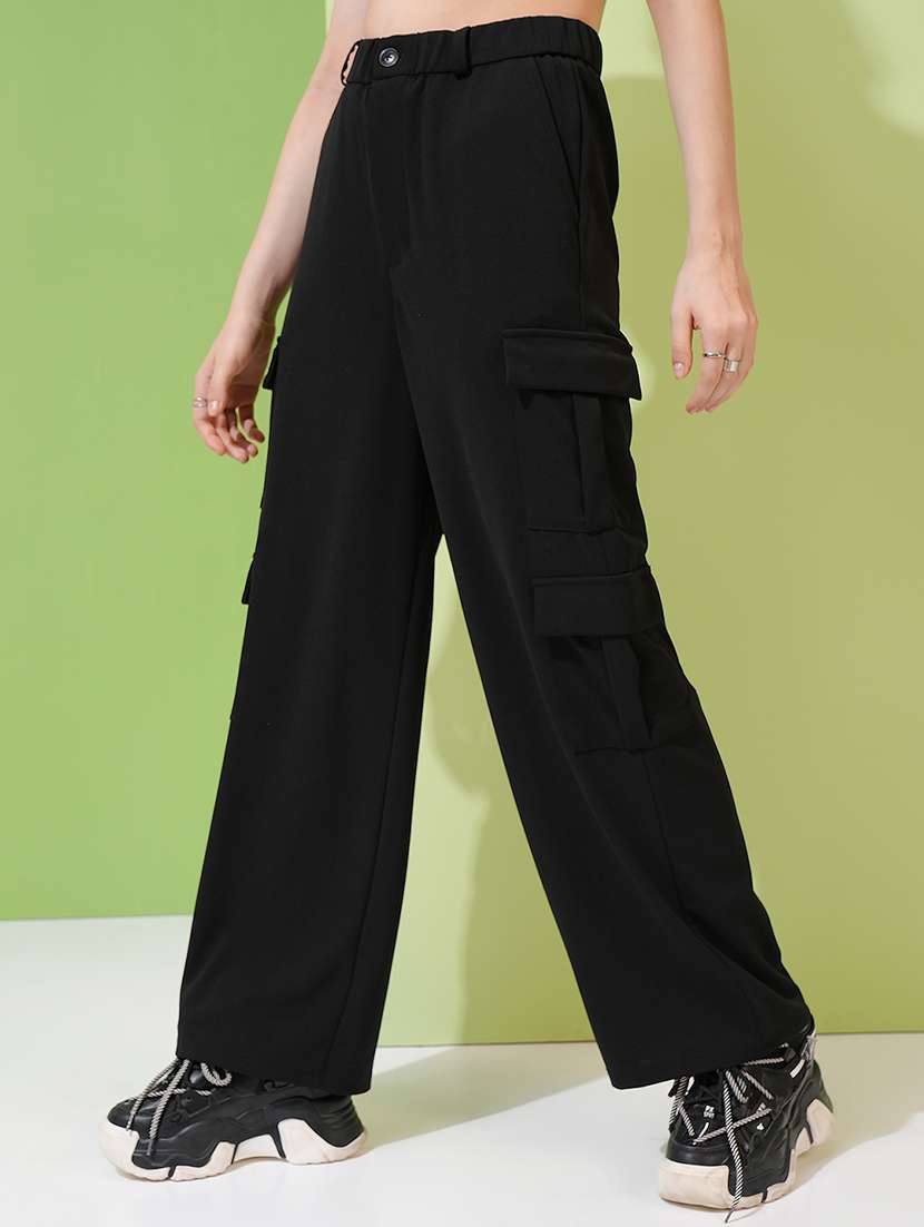 women black polyester straight cargos - 22462398 -  Standard Image - 2