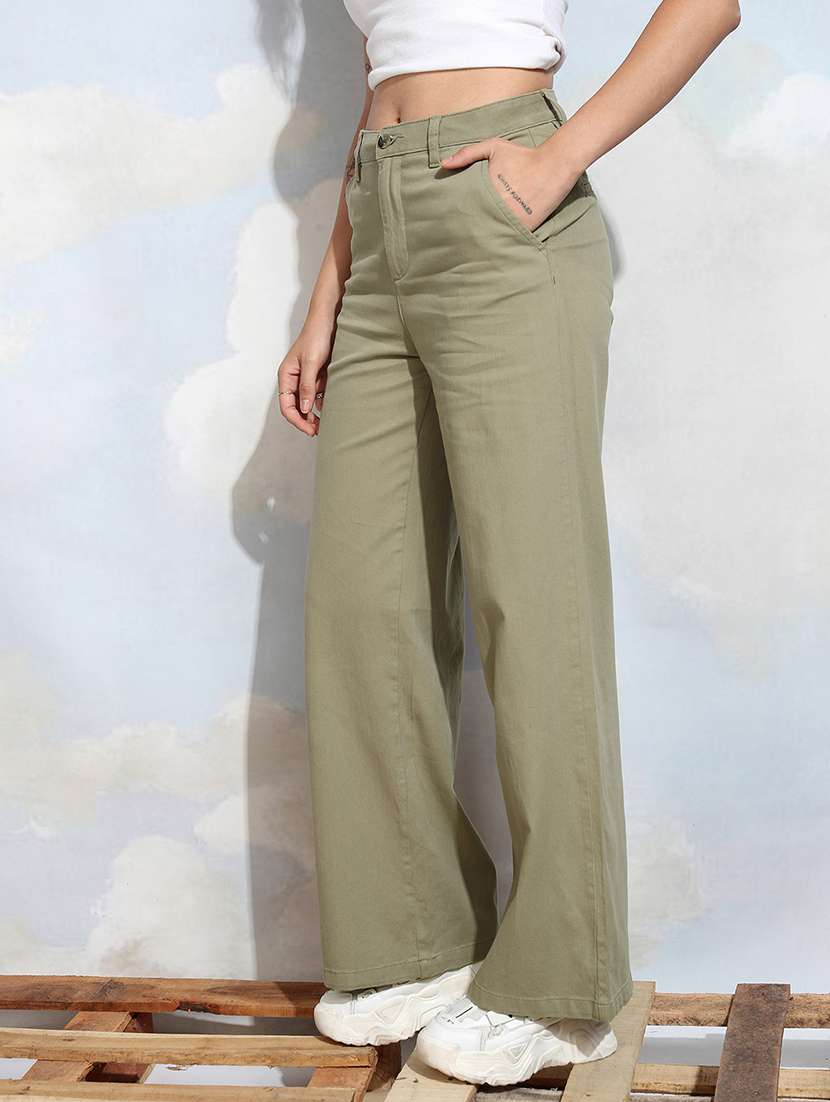 women green cotton straight trouser - 22462399 -  Standard Image - 2