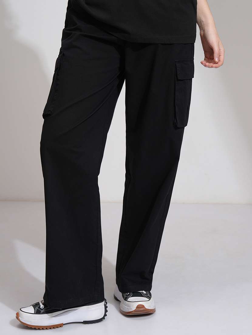 women black cotton straight cargos