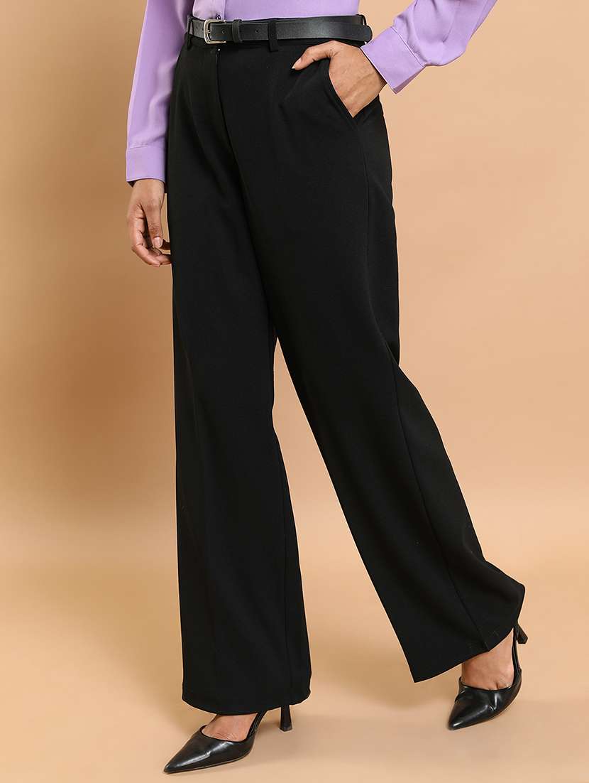 women black polyester straight trouser - 22462402 -  Standard Image - 2