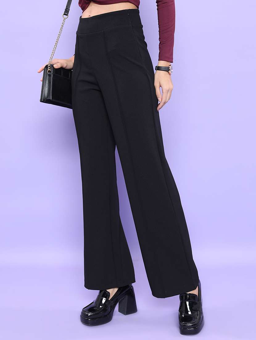 women black polyester straight trouser - 22462403 -  Standard Image - 2