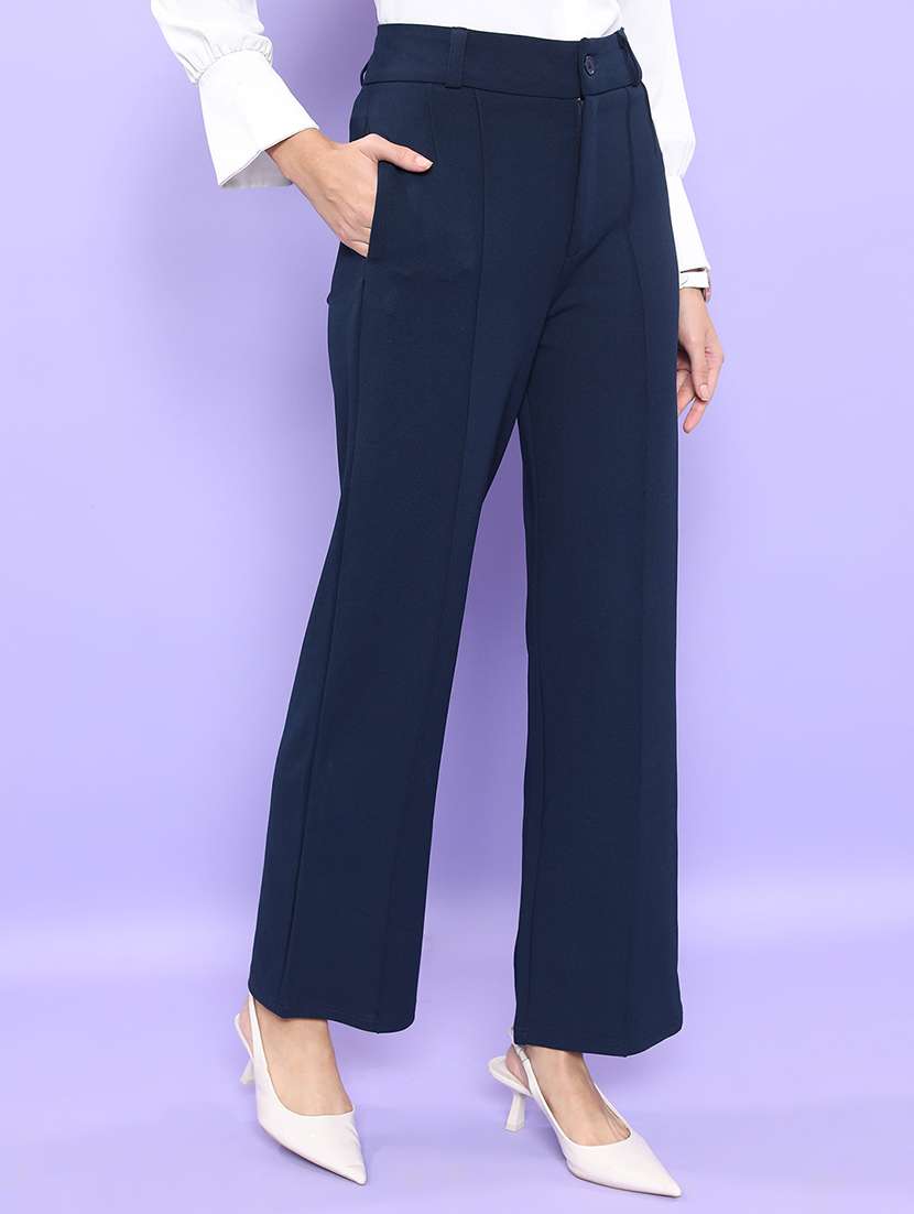 women navy blue polyester straight trouser - 22462405 -  Standard Image - 2