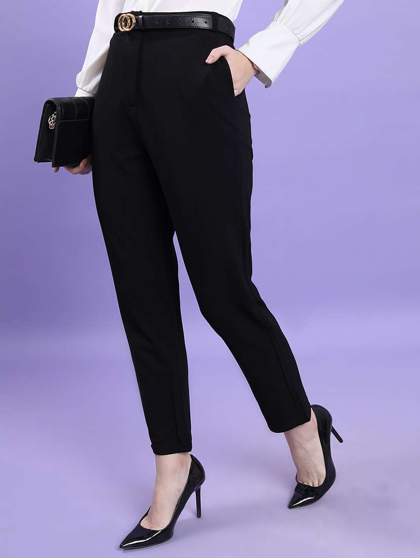 women black polyester straight trouser - 22462406 -  Standard Image - 2