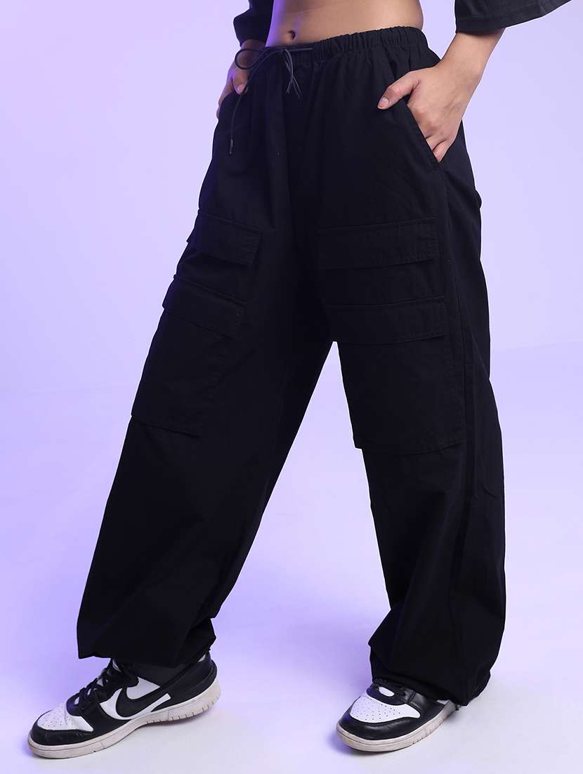 women black cotton straight cargos - 22462411 -  Standard Image - 2