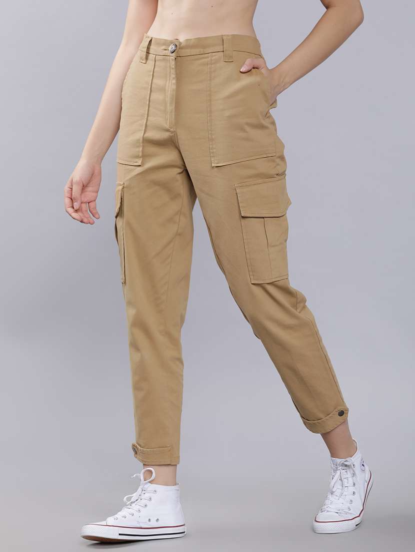 women beige cotton straight cargos - 22462416 -  Standard Image - 2