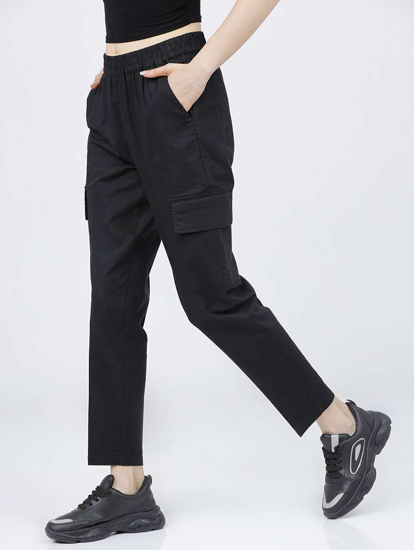 women black cotton cargos trouser - 22462417 -  Standard Image - 2