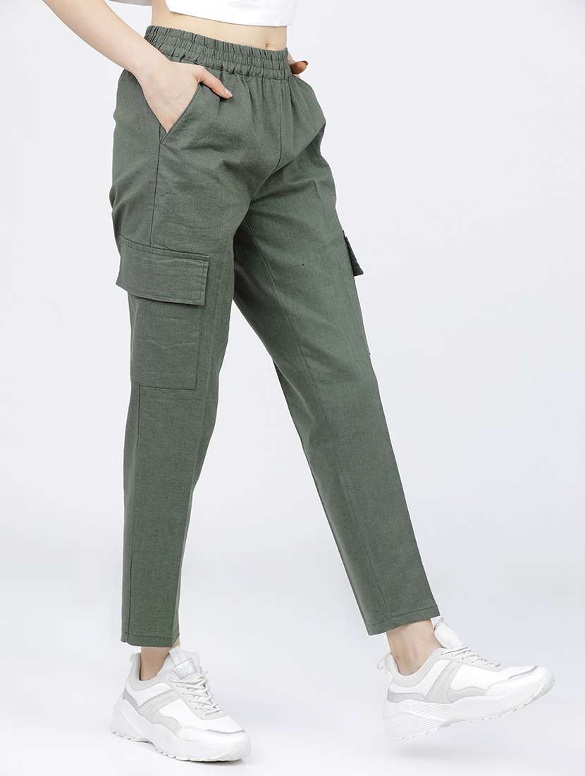 women olive cotton cargos trouser - 22462418 -  Standard Image - 2
