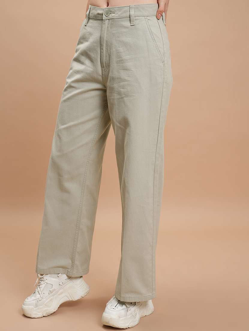 women grey cotton straight trouser - 22462419 -  Standard Image - 2