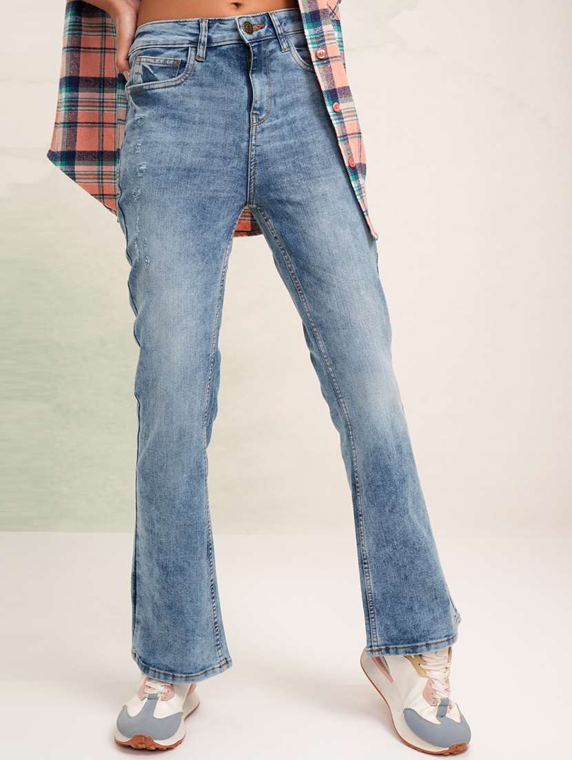 women solid mid rise bootcut trouser