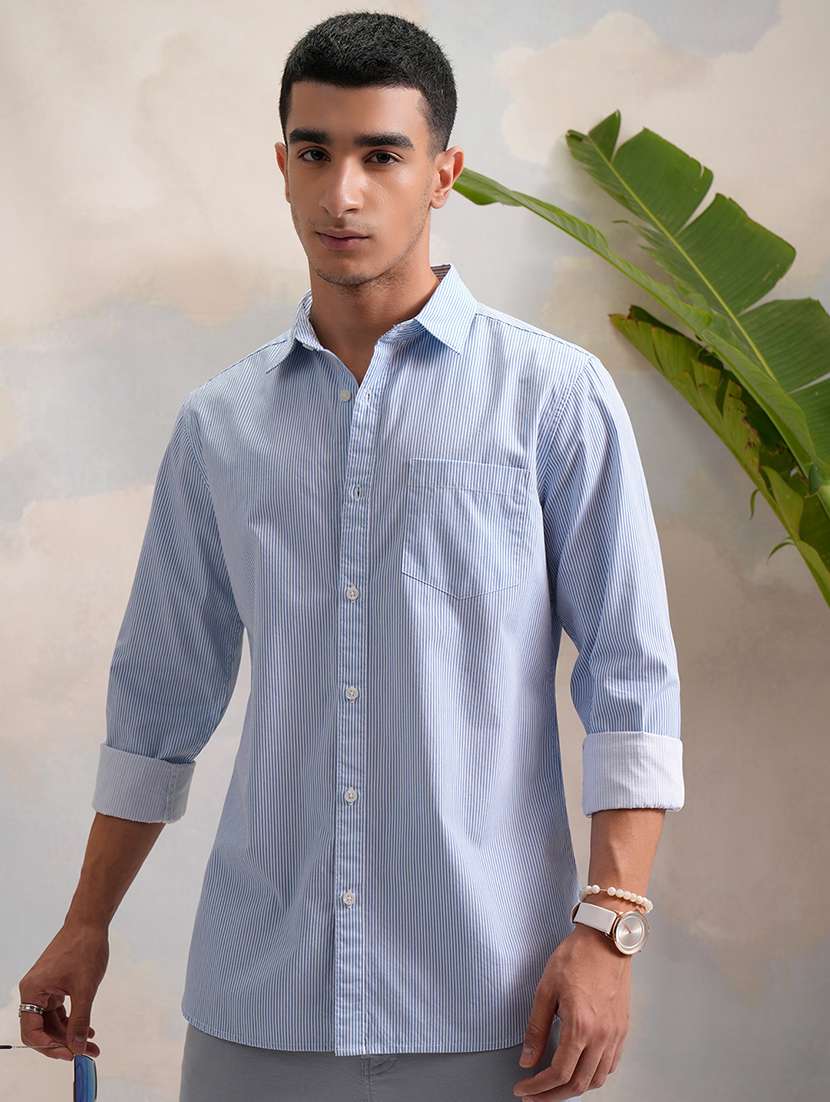 men printed collared long sleeve shirt