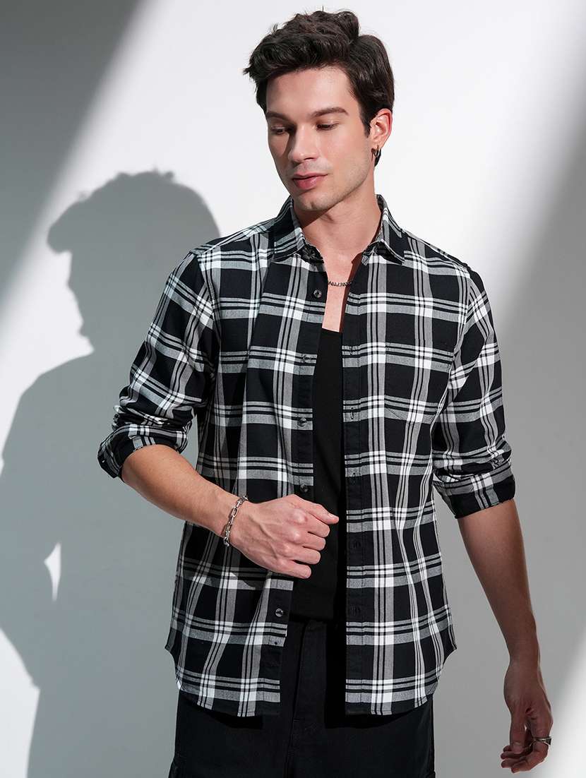 men checkered long sleeve regular fit casual shirt