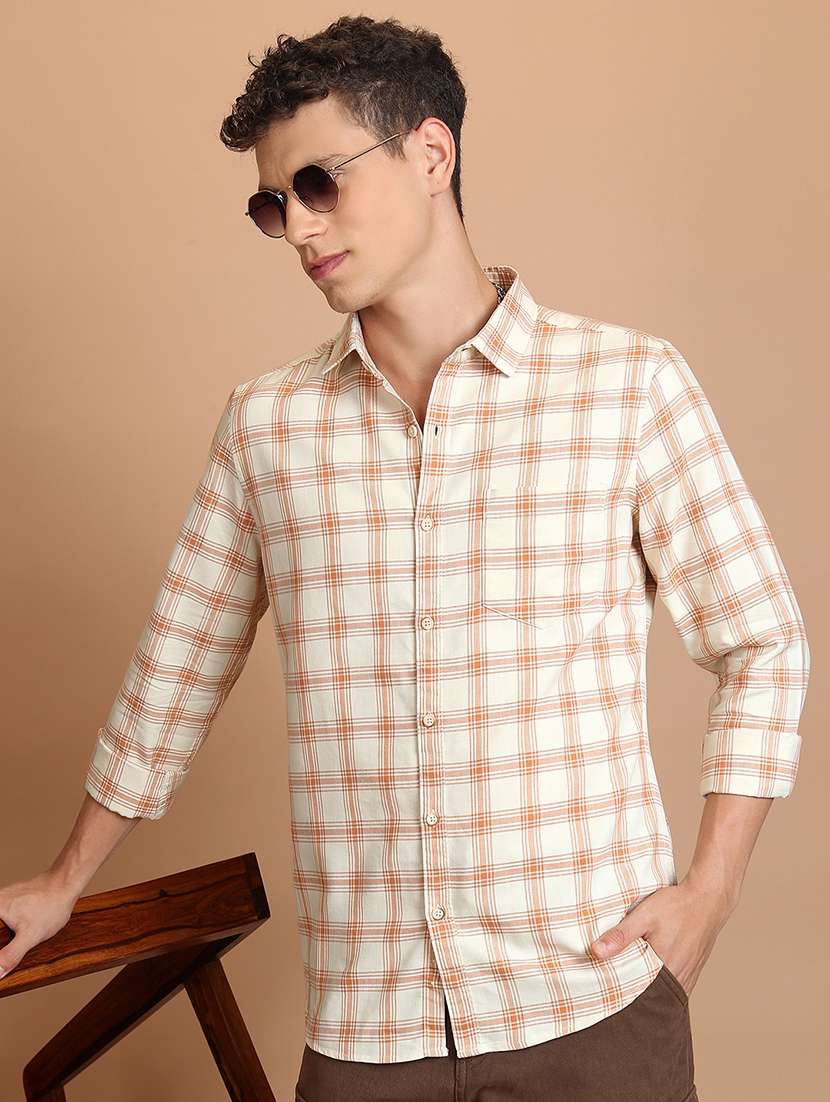 men checkered long sleeve regular fit casual shirt