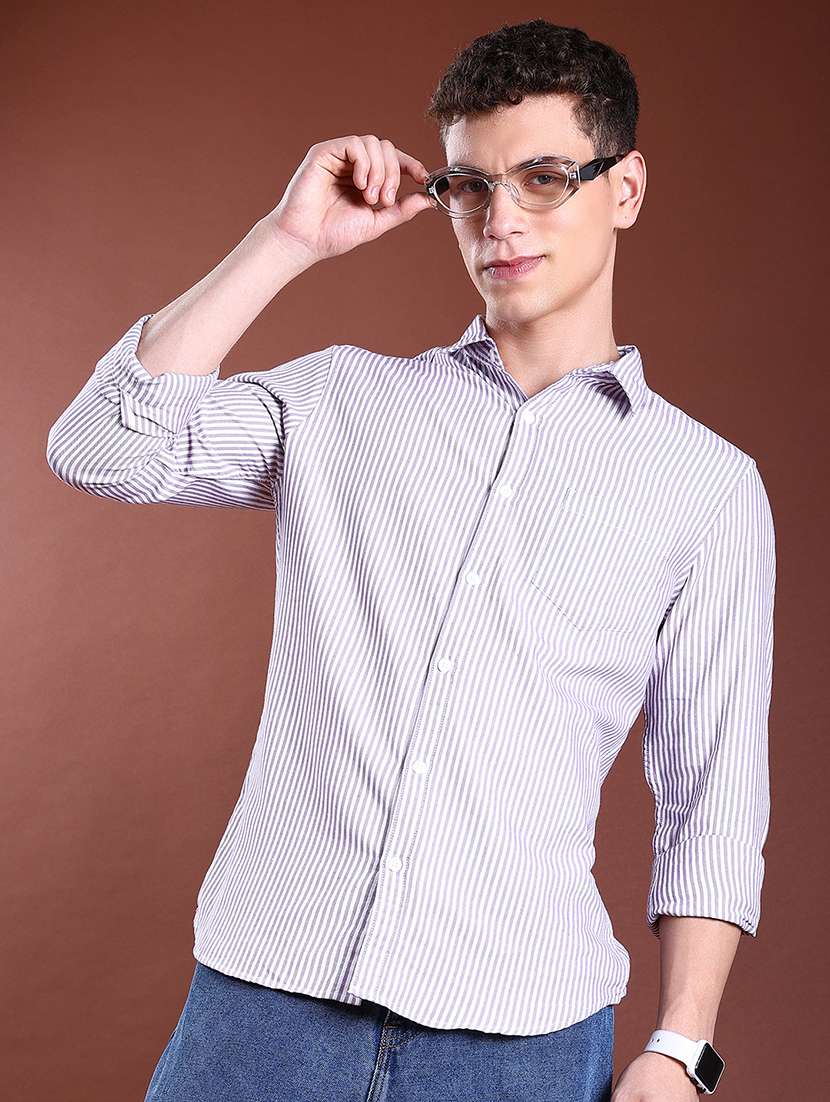 men striped long sleeve regular fit casual shirt