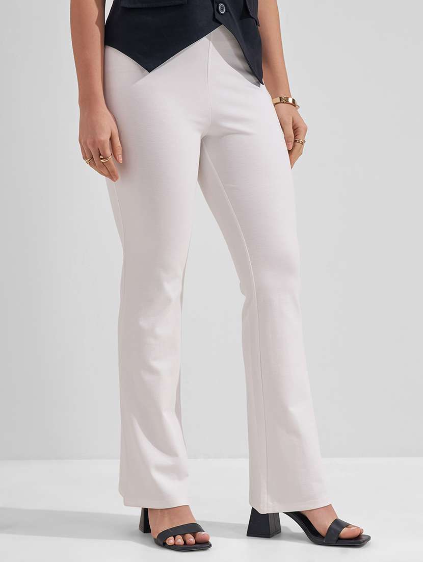 Women Solid Mid Rise Bootcut Trouser - 22462662 -  Standard Image - 2