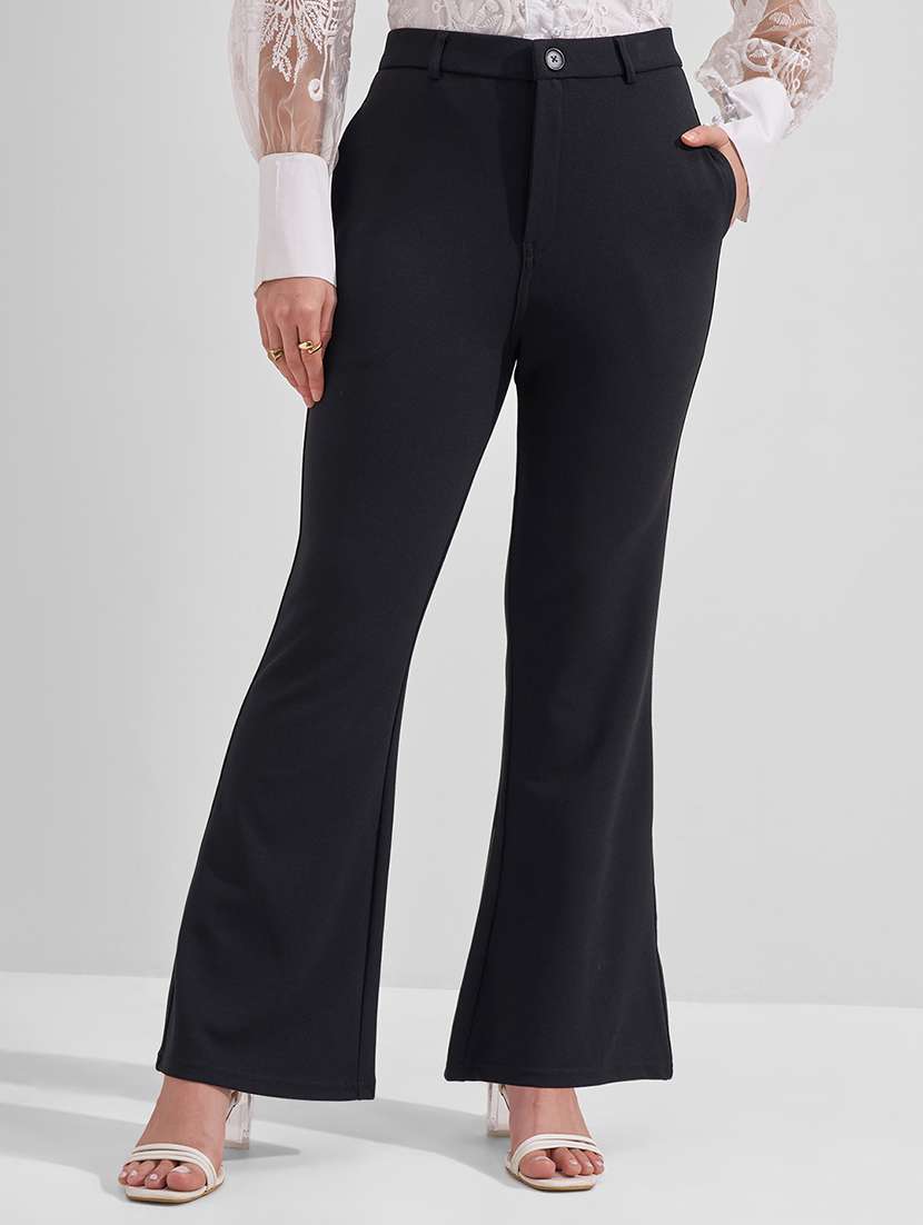 black polyester trousers