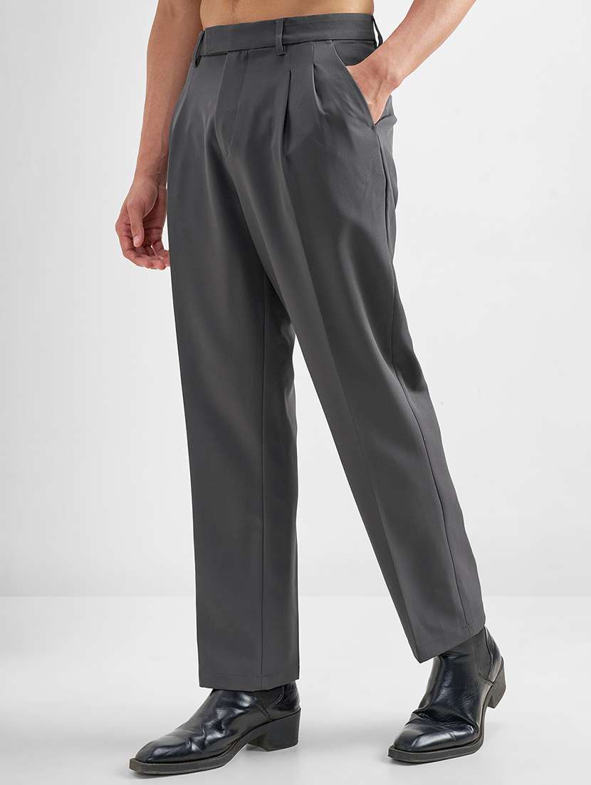 men solid mid rise pleated casual trouser - 22462668 -  Standard Image - 2