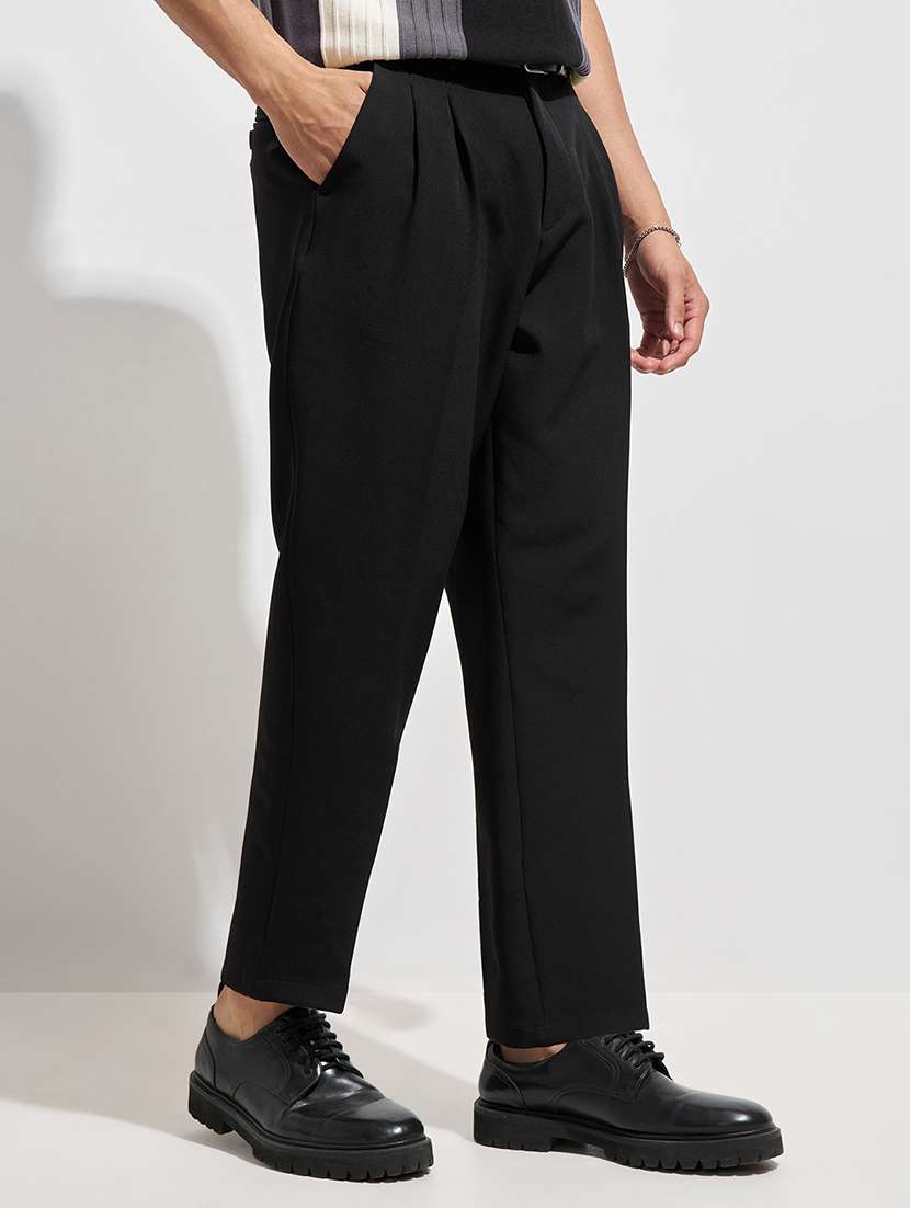 men solid mid rise pleated casual trouser - 22462669 -  Standard Image - 2