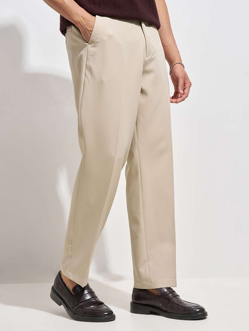 men solid mid rise flat front casual trouser - 22462670 -  Standard Image - 2