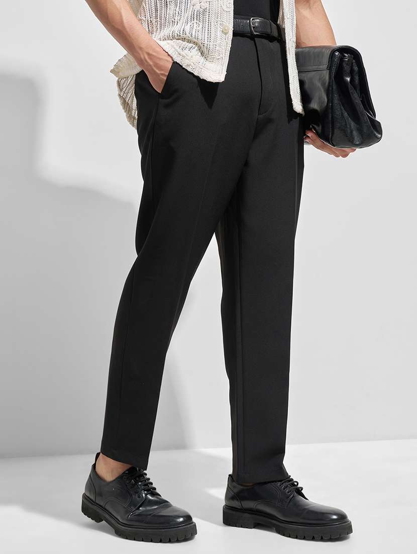 men solid mid rise flat front casual trouser - 22462671 -  Standard Image - 2