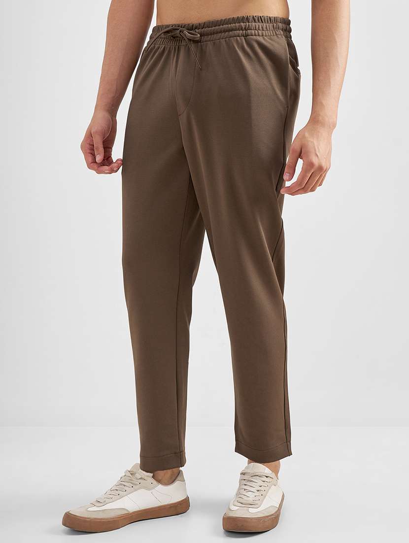 men solid mid rise flat front casual trouser - 22462672 -  Standard Image - 2