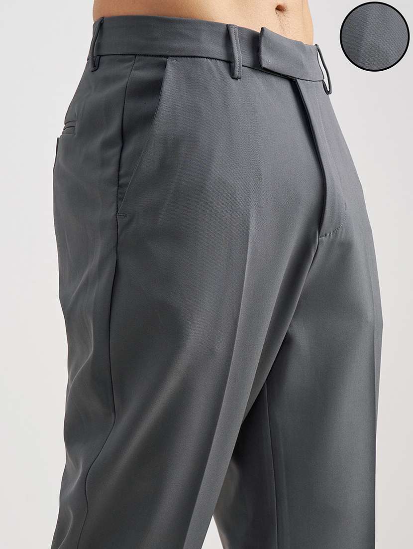 men grey polyester pleated casual trouser - 22462676 -  Standard Image - 2
