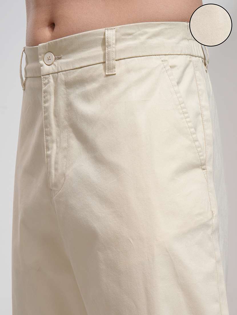 Men Off White Cotton Pleated Casual Trouser - 22462701 -  Standard Image - 2