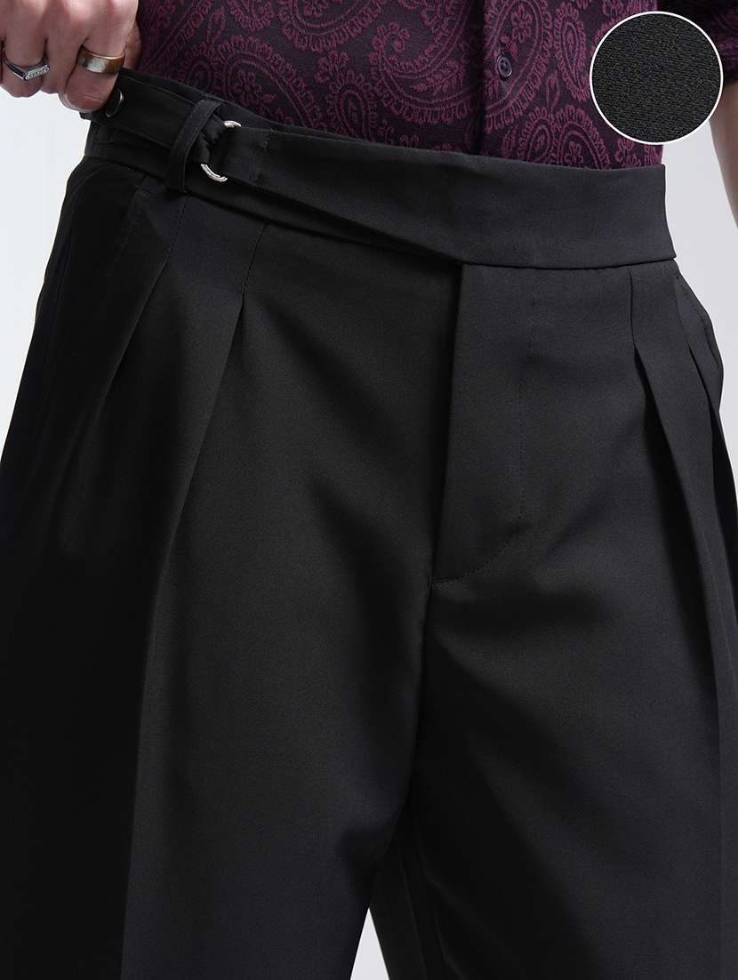 men black polyester pleated casual trouser - 22462704 -  Standard Image - 2