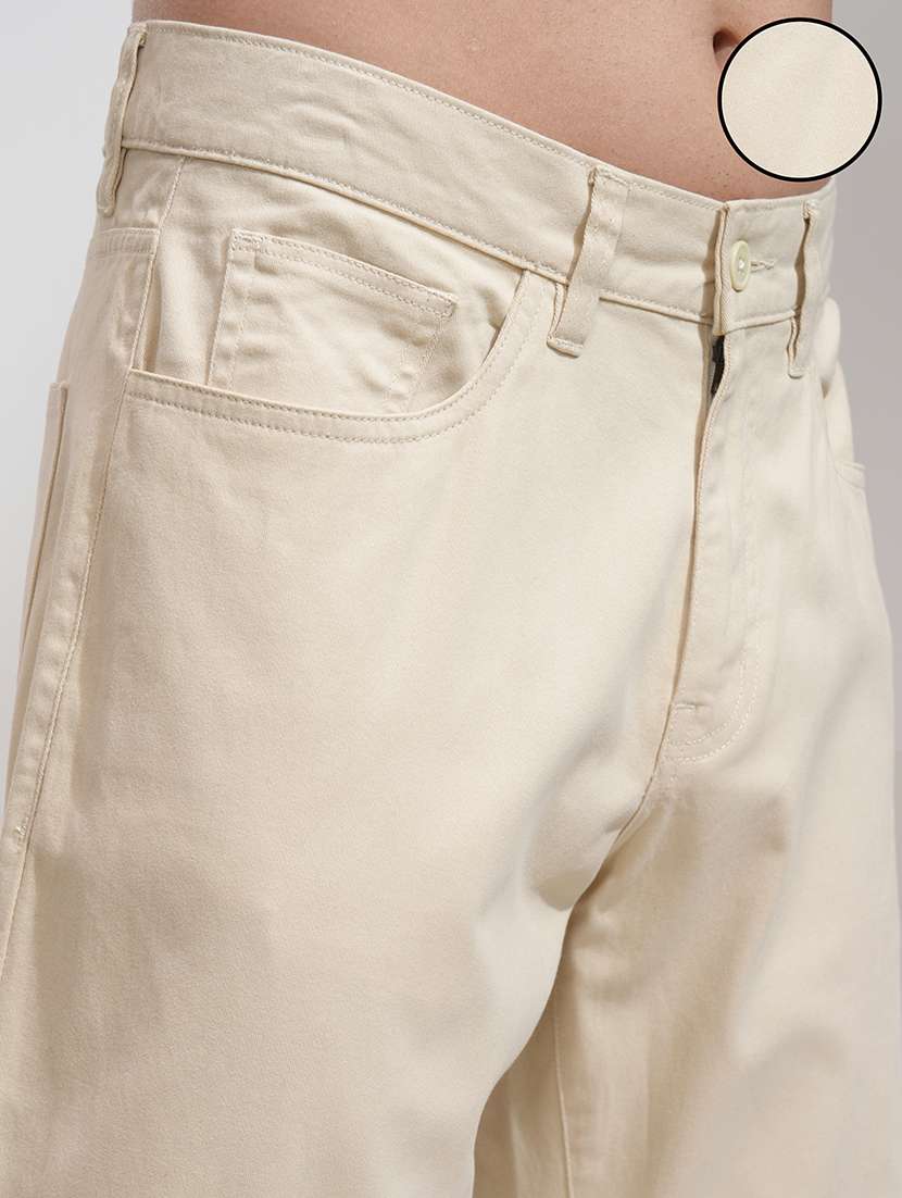 men off white cotton pleated casual trouser - 22462707 -  Standard Image - 2