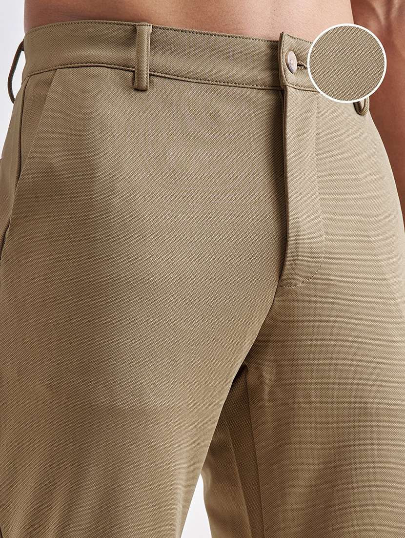 men khaki polyester pleated casual trouser - 22462714 -  Standard Image - 2