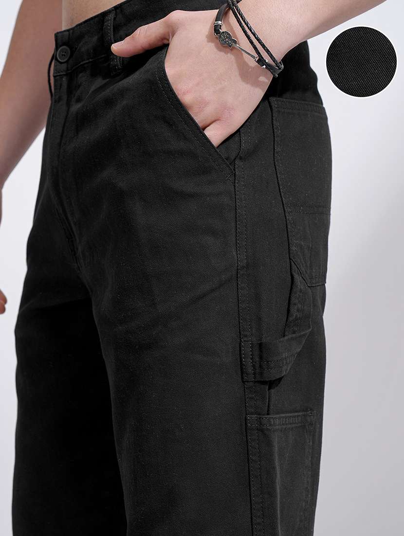 men trousers black cotton regular fit casual - 22462744 -  Standard Image - 2