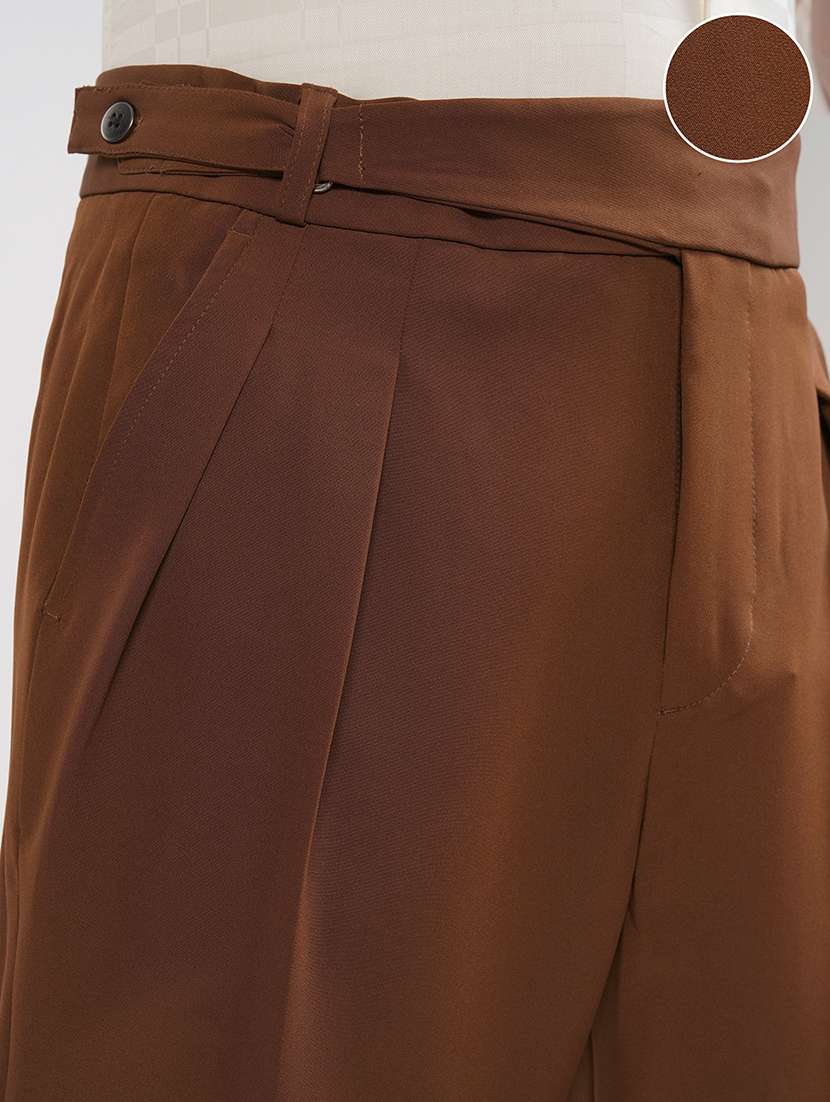 men rust polyester pleated casual trouser - 22462749 -  Standard Image - 2