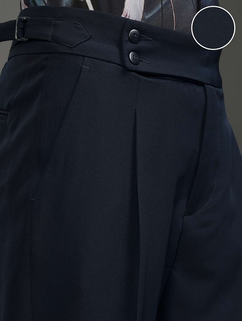 men navy blue polyester pleated casual trouser - 22462753 -  Standard Image - 2
