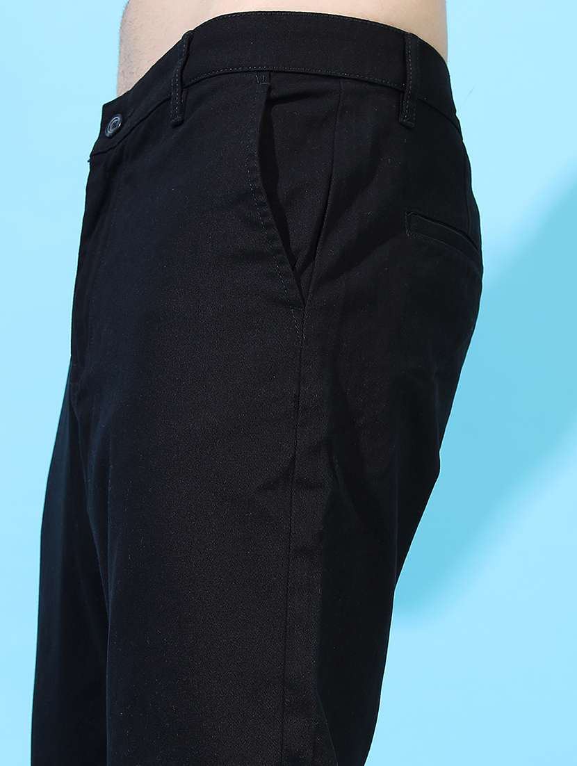men regular fit black cotton solid trousers - 22462776 -  Standard Image - 2