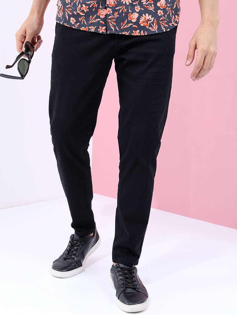 men black cotton pleated casual trouser
