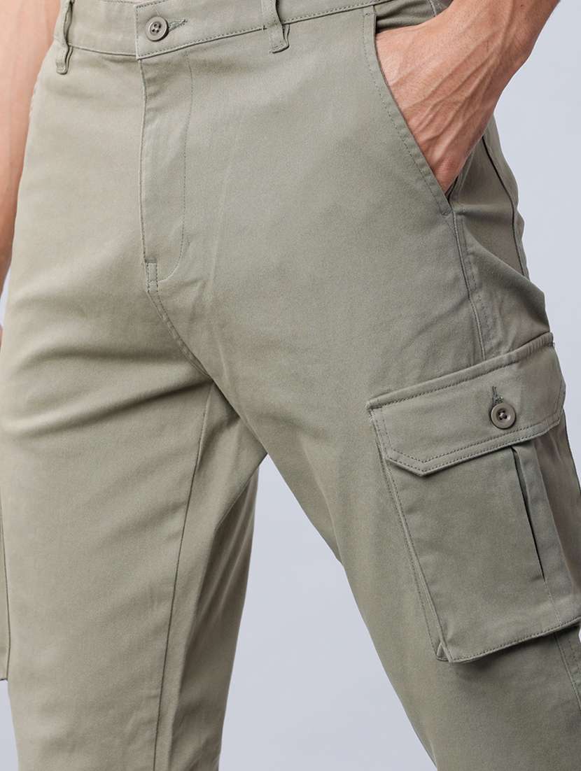men olive cotton blend regular fit cargos trousers - 22462785 -  Standard Image - 2