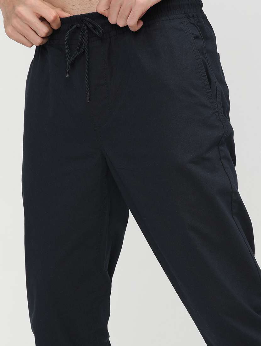men navy blue cotton pleated casual trouser - 22462795 -  Standard Image - 2