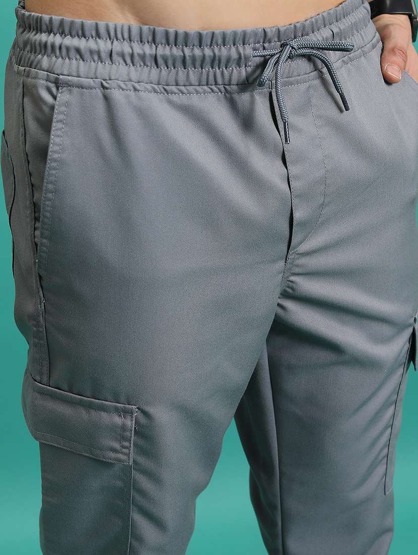 men grey polyester pleated casual trouser - 22462802 -  Standard Image - 2