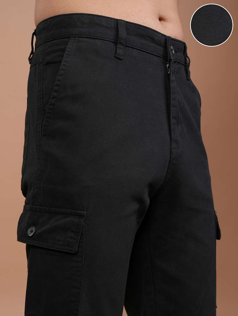 men black cotton regular fit cargos trousers - 22462813 -  Standard Image - 2