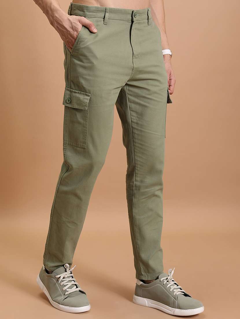 Men Olive Cotton Pleated Casual Trouser - 22462825 -  Standard Image - 2