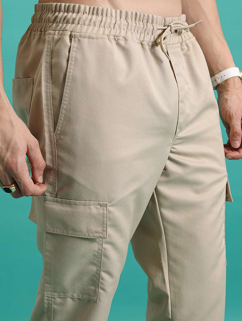 men beige solid casual trousers cargo style full length - 22462832 -  Standard Image - 2