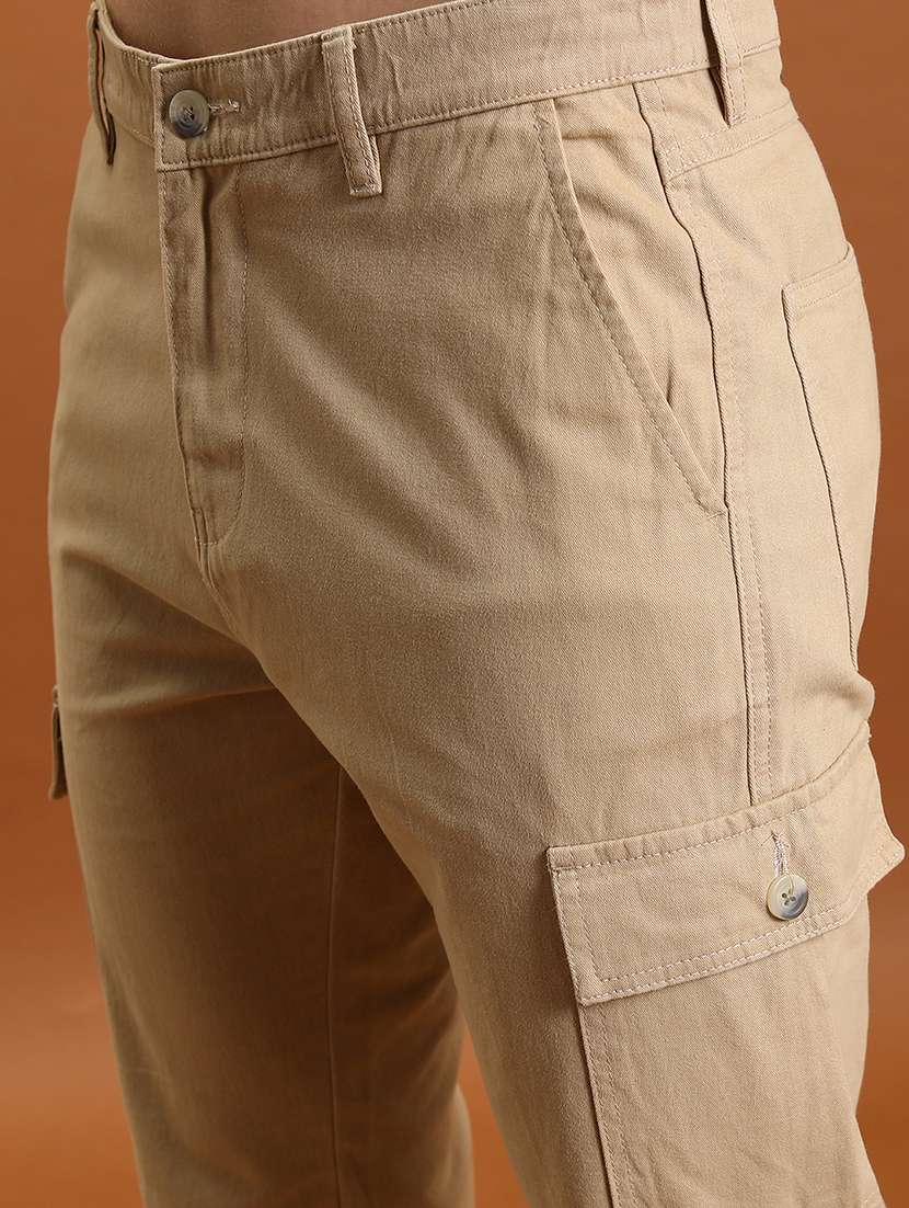men beige cotton blend casual cargos trousers - 22462837 -  Standard Image - 2