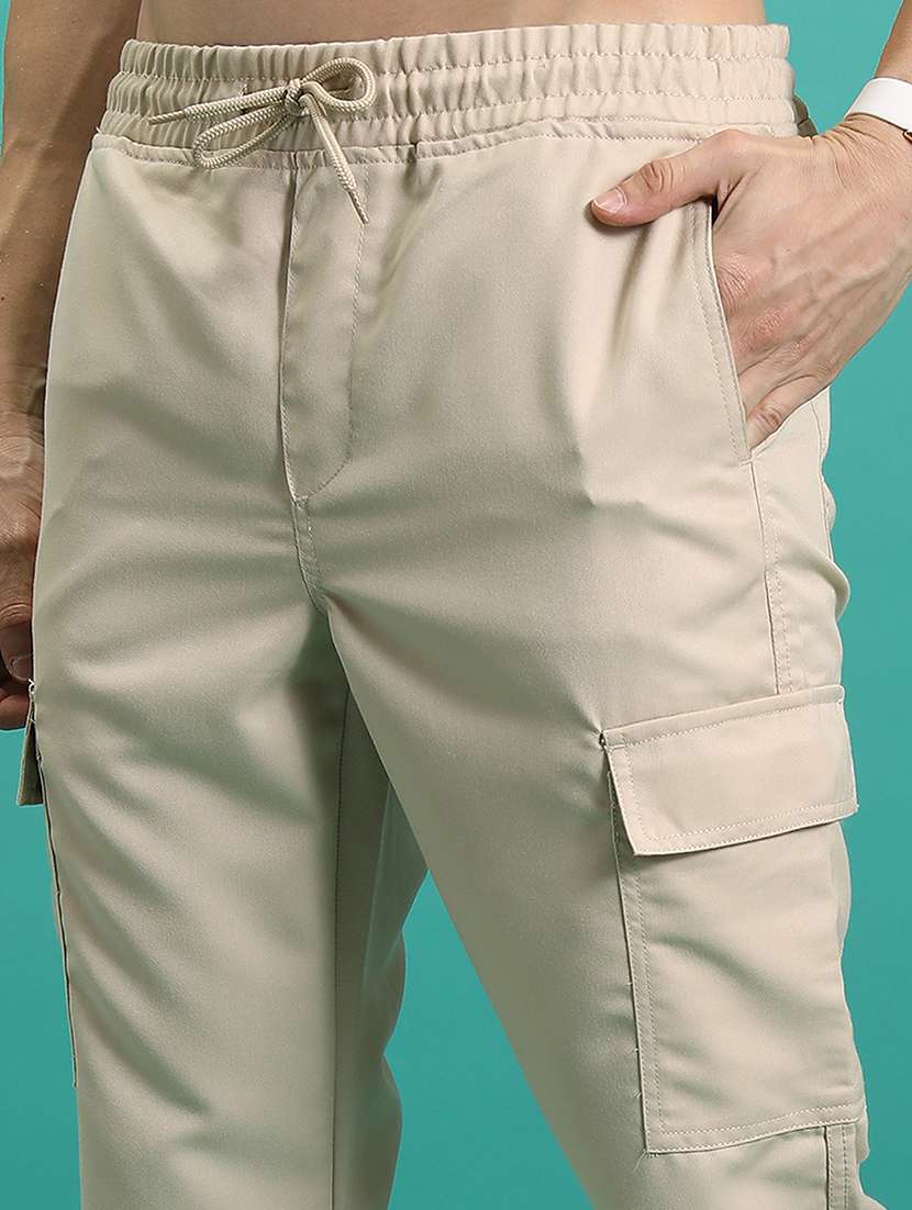 men beige polyester pleated casual trouser - 22462842 -  Standard Image - 2