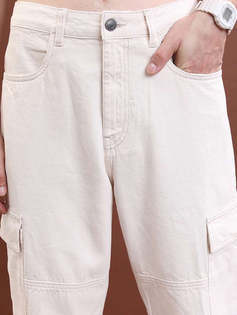 men solid  cream cotton jean - 22462884 -  Standard Image - 2