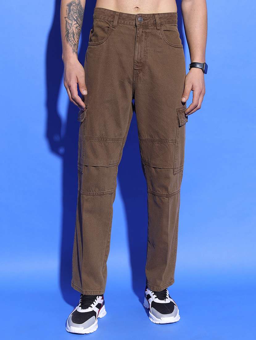 men solid  brown cotton jean
