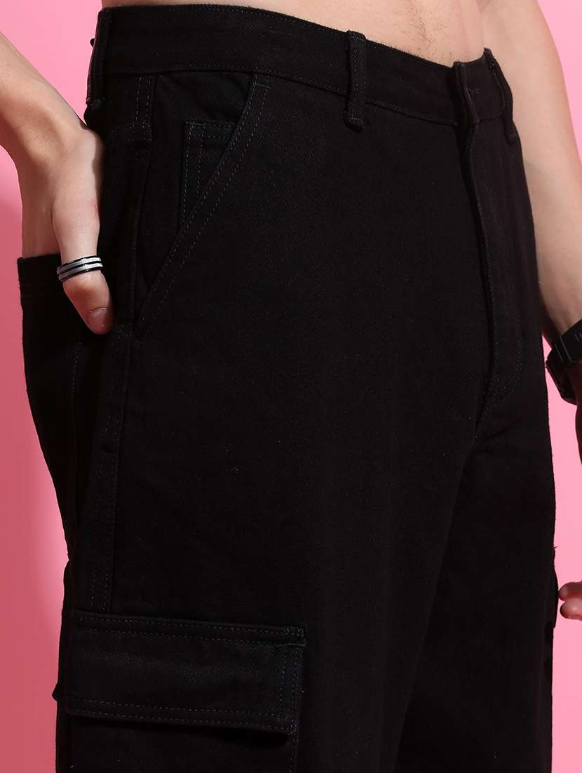 Men Solid Black Cotton Jean - 22462899 -  Standard Image - 2