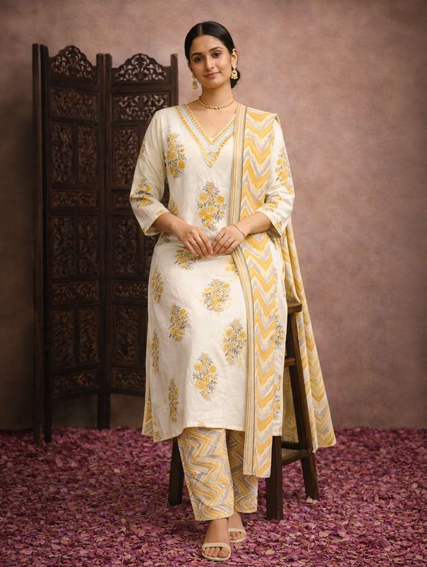 women yellow cotton straight ethnic dress - 22463111 -  Standard Image - 2