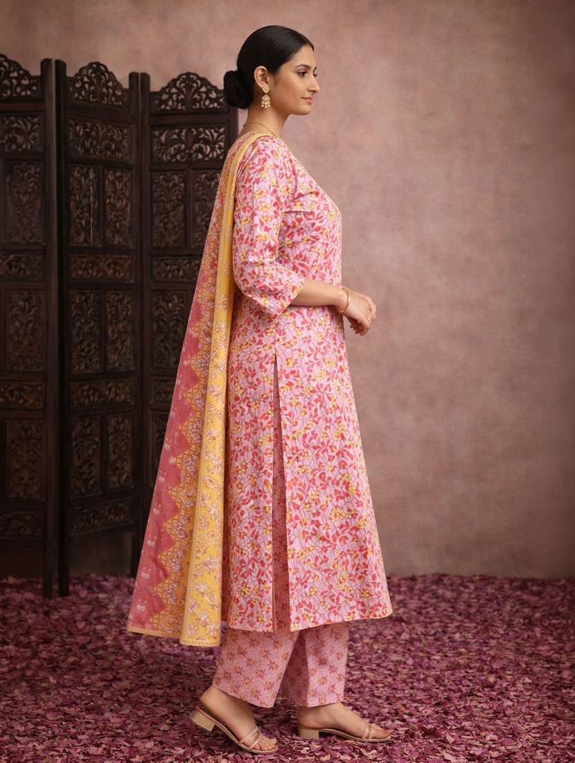 women pink cotton straight ethnic dress - 22463112 -  Standard Image - 2