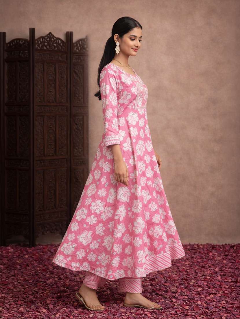 women pink cotton fit & flare ethnic dress - 22463128 -  Standard Image - 2