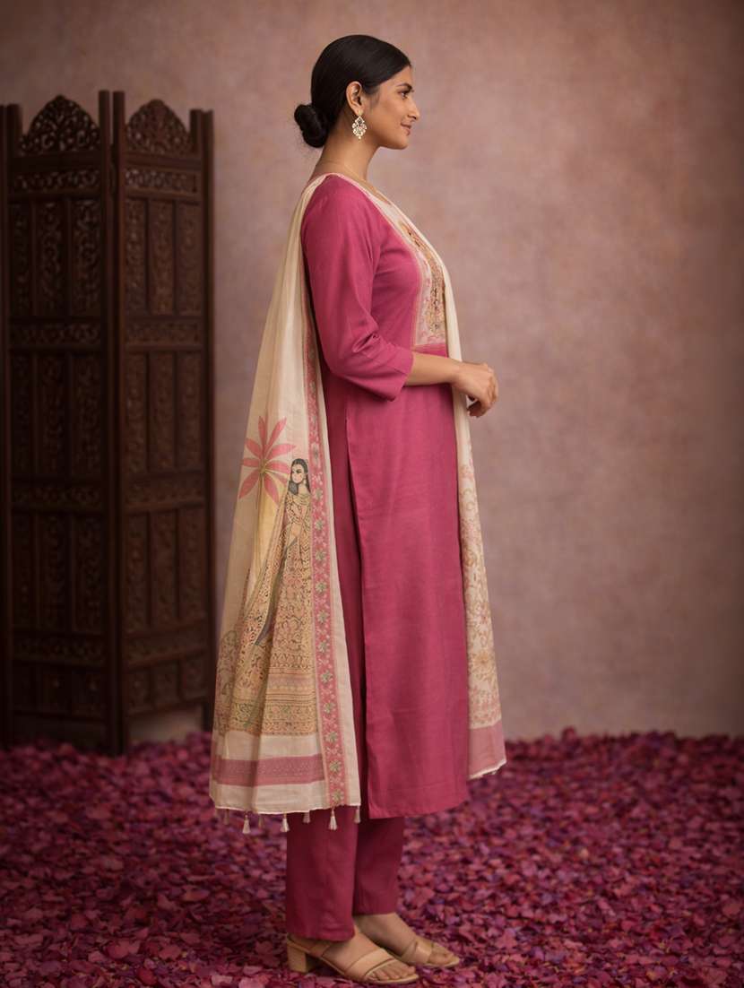 women self design pink cotton blend straight ethnic dress - 22463181 -  Standard Image - 2