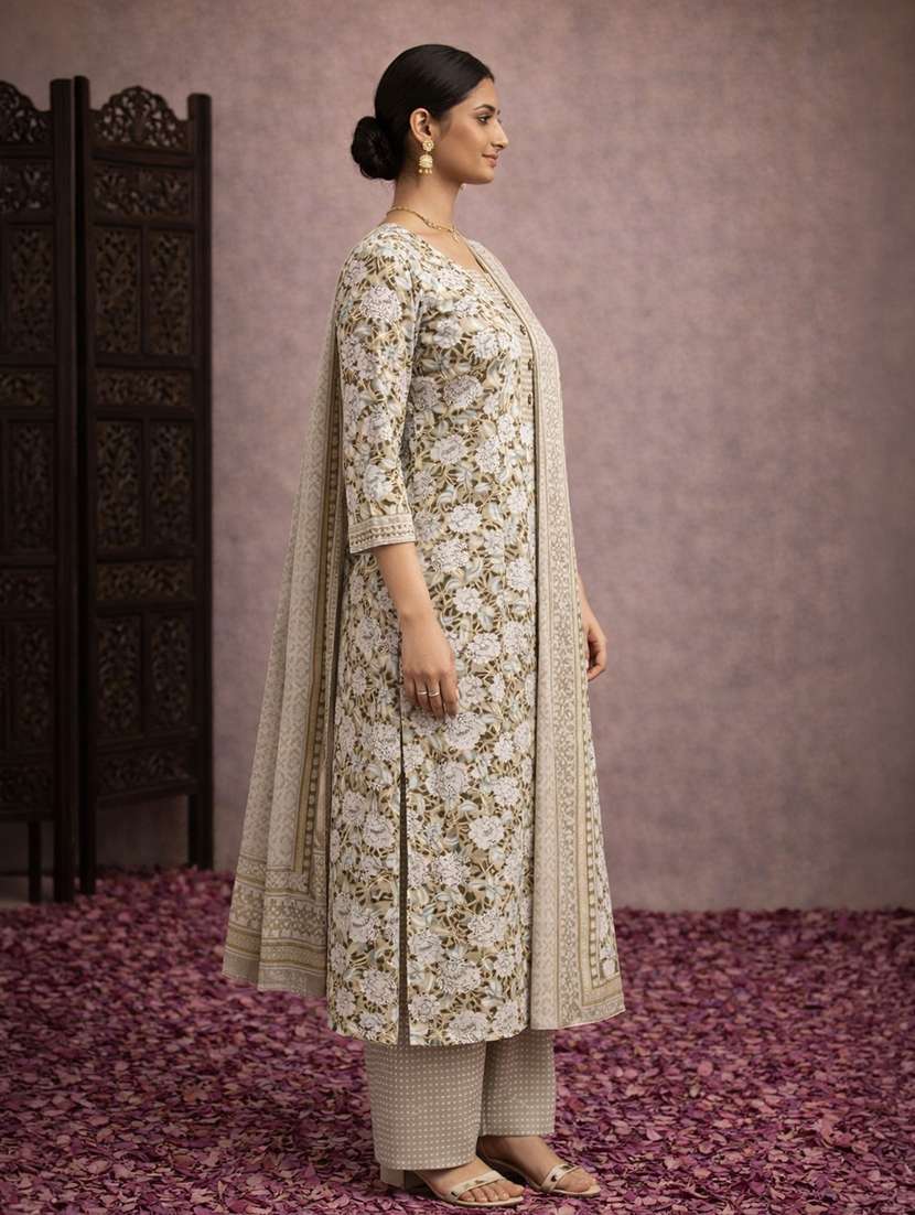 women green cotton straight ethnic dressbeige cotton straight ethnic dress - 22463199 -  Standard Image - 2